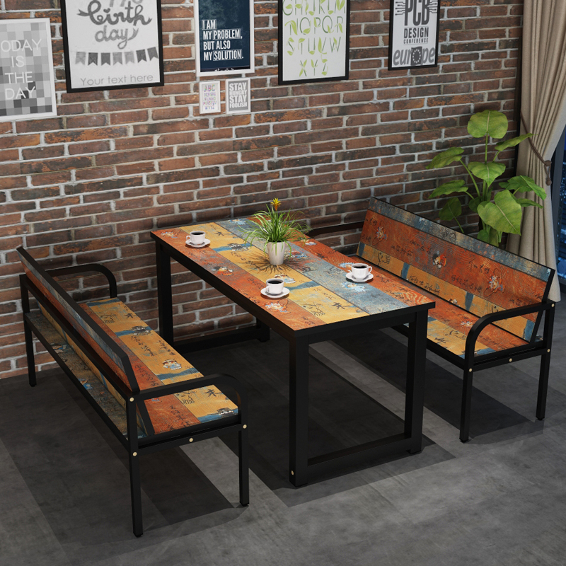 复古主题餐厅饭店火锅桌椅漫咖啡奶茶小吃店烘培快餐桌椅组合卡座